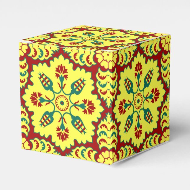 Oriental Red Yellow Ottoman Turkish Tulip Pattern Favor Box (Front Side)