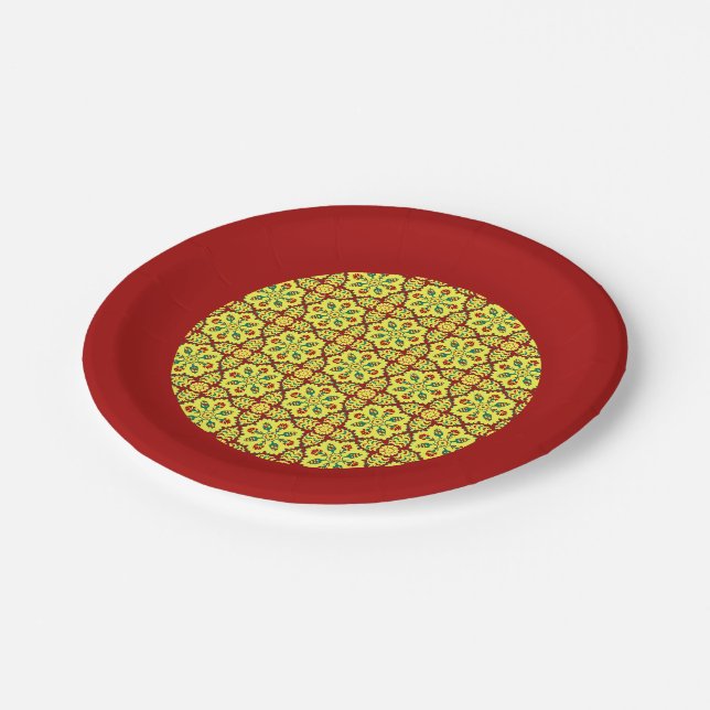 Oriental Red Yellow Ottoman Turkish Tulip Pattern Paper Plate (Angled)