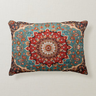 Oriental Retro Persian Pattern Red Cream Blue Accent Pillow