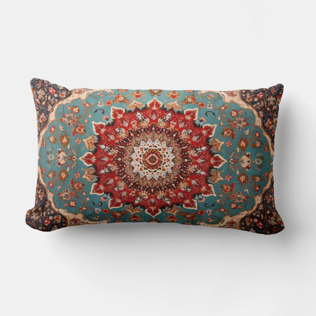 Oriental Retro Persian Pattern Red Cream Blue Lumbar Pillow (Front)