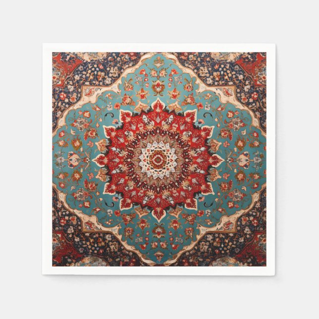 Oriental Retro Persian Pattern Red Cream Blue Napkin (Front)