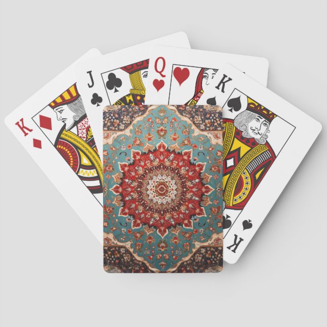 Oriental Retro Persian Pattern Red Cream Blue  Playing Cards (Back)