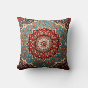 Oriental Retro Persian Pattern Red Cream Blue Throw Pillow