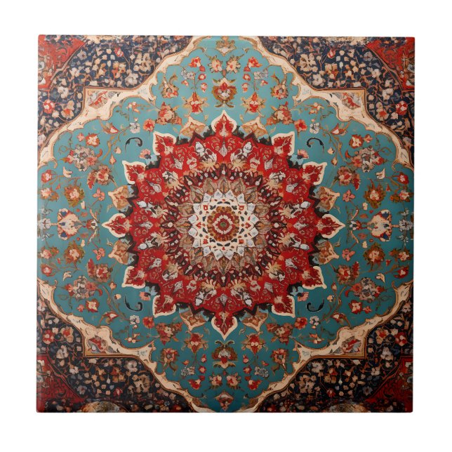 Oriental Retro Persian Pattern Red Cream Blue Tile (Front)