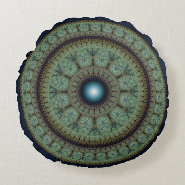 Oriental round fractal mosaic pattern pillow (Front)