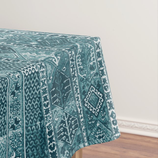 Oriental rug design in blue hues tablecloth (In Situ)