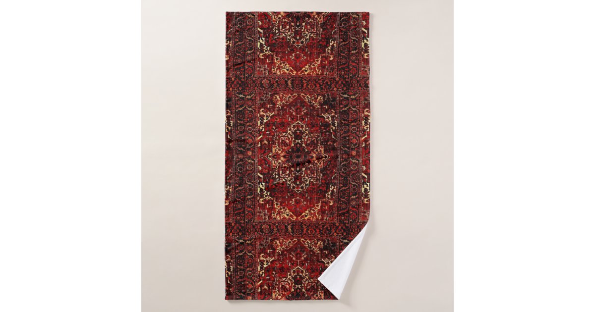 Oriental rug design in dark red bath towel set Zazzle.ca
