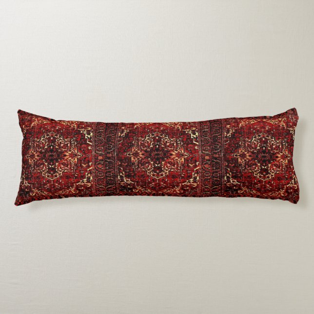 Oriental rug design in dark red body pillow (Front)