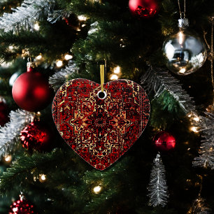 Oriental rug design in  dark red  ceramic ornament