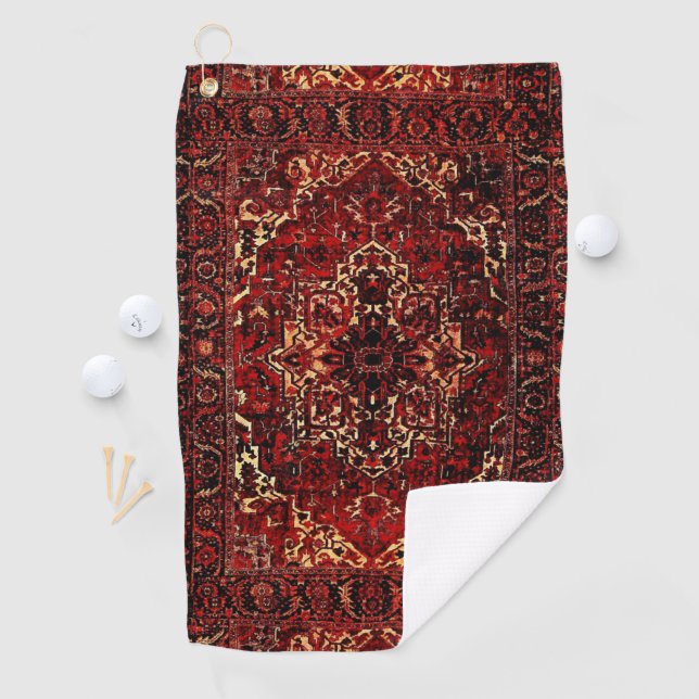 Oriental rug design in dark red golf towel (InSitu)