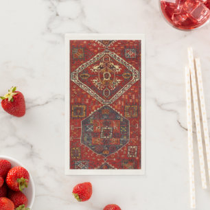 Oriental rug design in  dark red  napkin