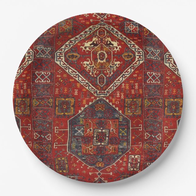 Oriental rug design in  dark red no5 paper plate (Front)