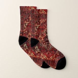 Oriental rug design in  dark red socks