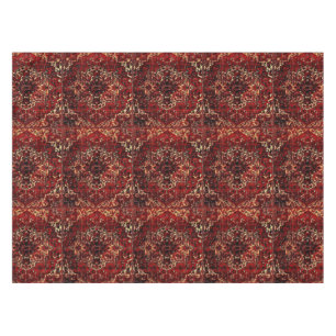 Oriental rug design in dark red tablecloth