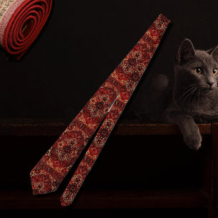 Oriental rug design in dark red tie