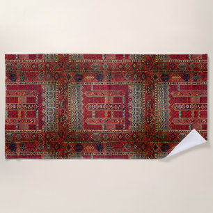 Oriental rug design in deep oranges beach towel