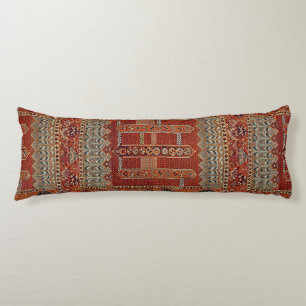 Oriental rug design in orange body pillow