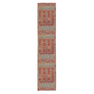 Oriental rug design in orange short table runner