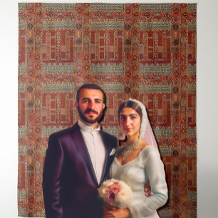 Oriental rug design in oranges tapestry