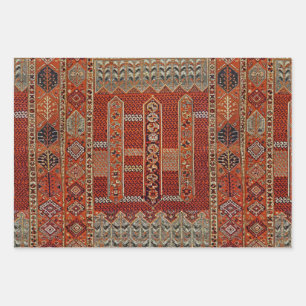 Oriental rug design in oranges wrapping paper sheet
