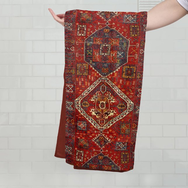 Oriental rug design in  red and blue bath towel set (Creator Uploaded)
