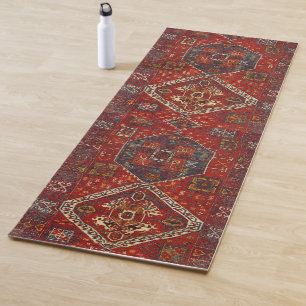 Oriental rug design in red and blue yoga mat