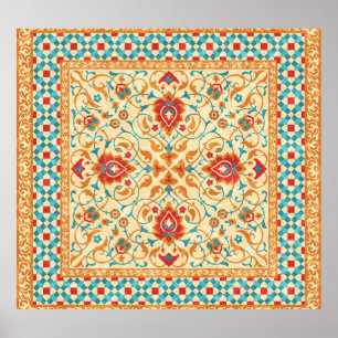 Oriental rug, floral ornamental pattern. poster