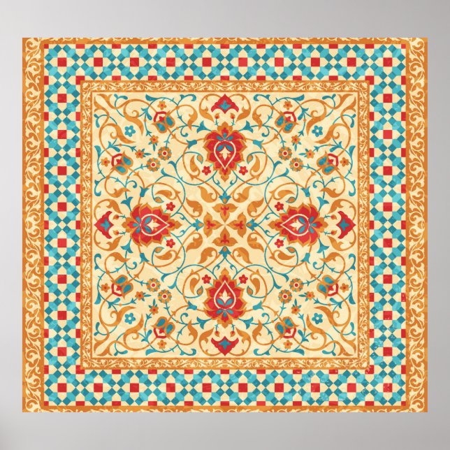 Oriental rug, floral ornamental pattern. poster (Front)