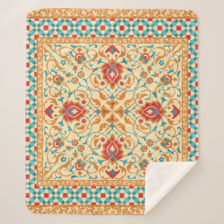 Oriental rug, floral ornamental pattern. sherpa blanket