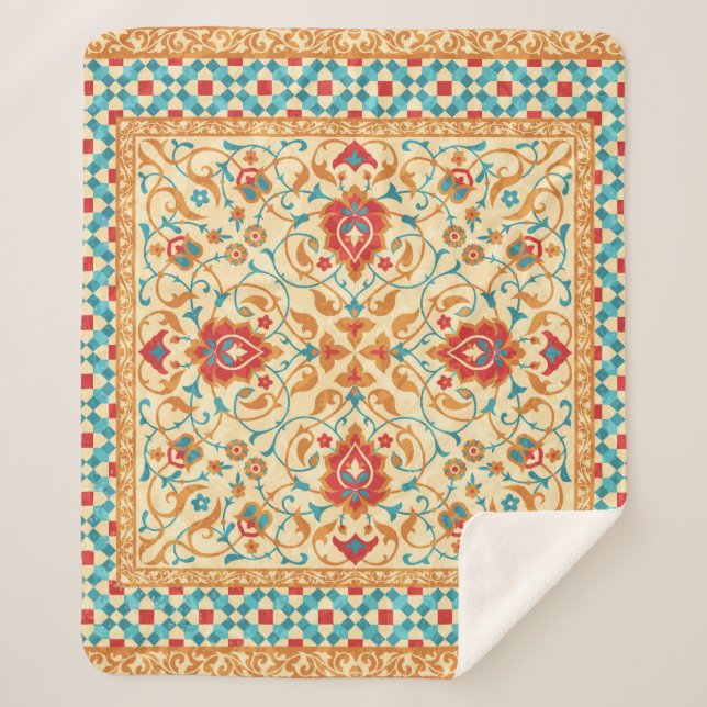 Oriental rug, floral ornamental pattern. sherpa blanket (Front)
