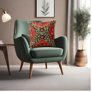 Oriental rug in blue&orange throw pillow