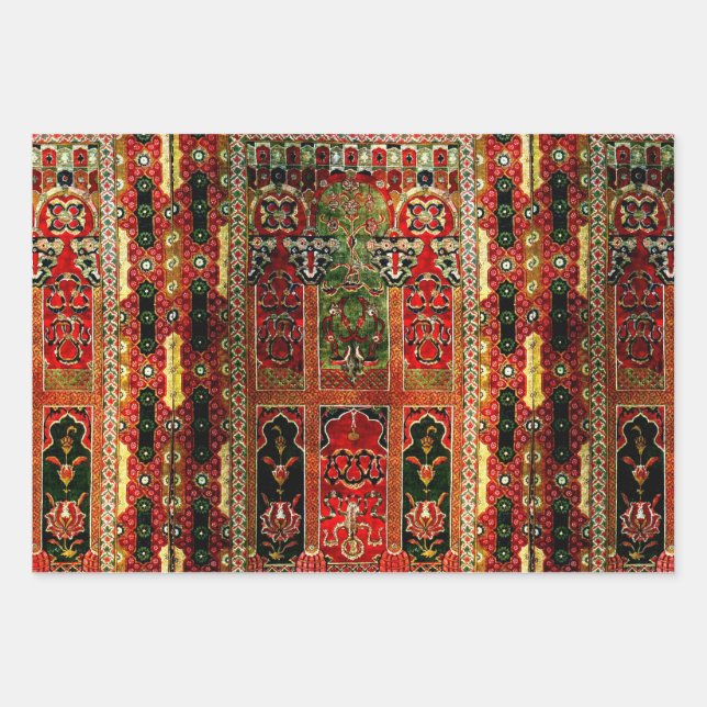 Oriental rug in red and green wrapping paper sheet (Front)