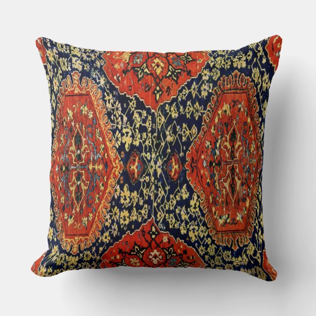 Oriental rug  look in blue&orange no2 throw pillow (Front)