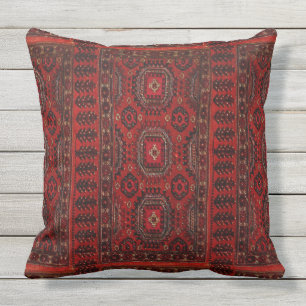 Oriental rug look - red grunge outdoor pillow