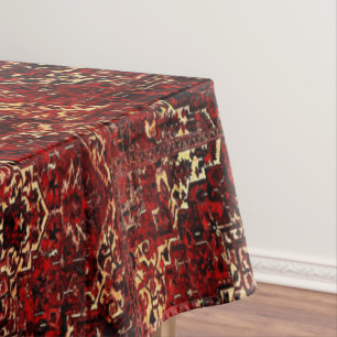 Oriental rug pattern in dark red tablecloth