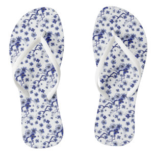 Oriental Sakura Branch Pattern Flip Flops
