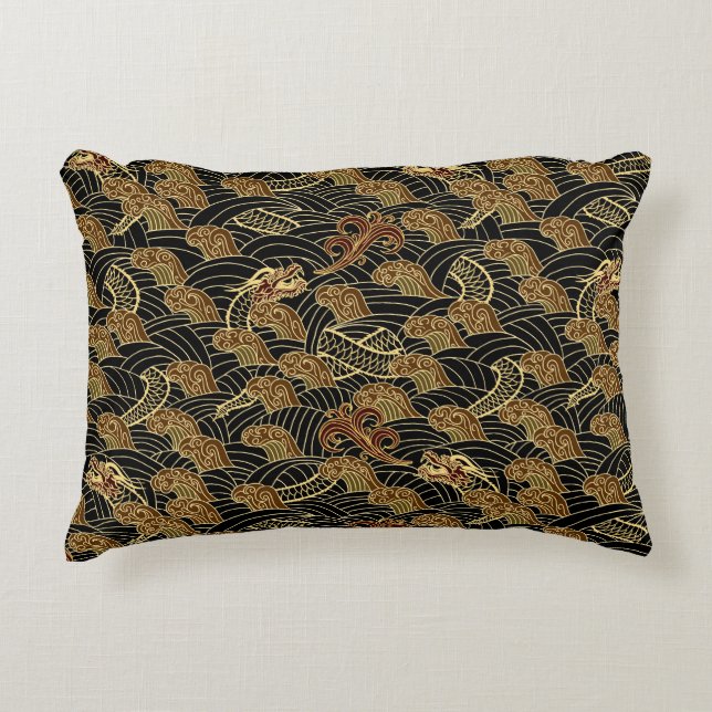 Oriental Sea Dragon Pattern Decorative Pillow (Front)