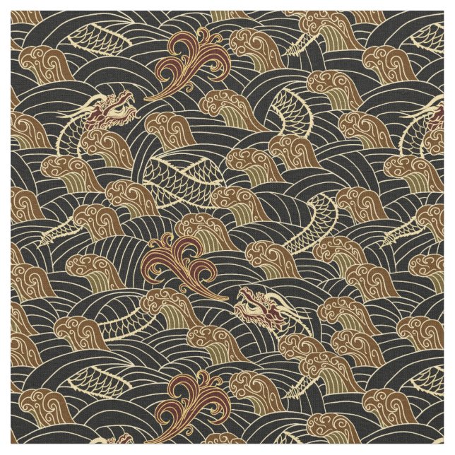 Oriental Sea Dragon Pattern Fabric (Close Up)