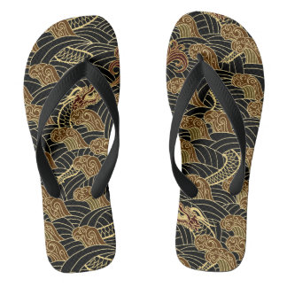 Oriental Sea Dragon Pattern Flip Flops