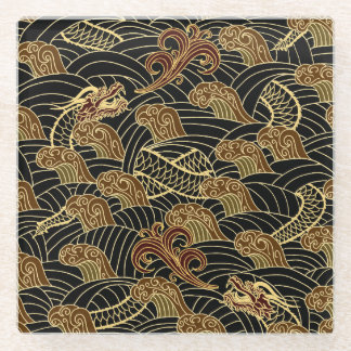 Oriental Sea Dragon Pattern Glass Coaster