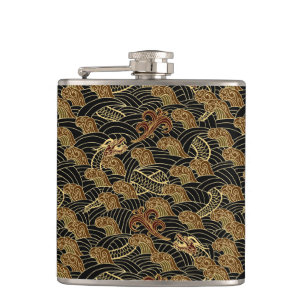 Oriental Sea Dragon Pattern Hip Flask