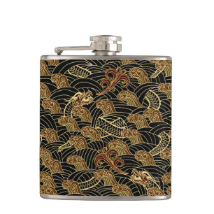 Oriental Sea Dragon Pattern Hip Flask