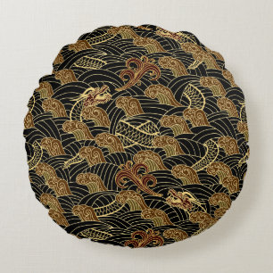 Oriental Sea Dragon Pattern Round Pillow