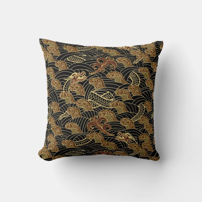 Oriental Sea Dragon Pattern Throw Pillow (Front)
