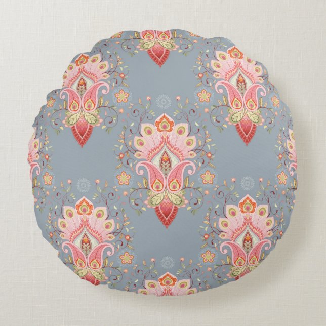 Oriental seamless background with paisley flower a round pillow (Front)