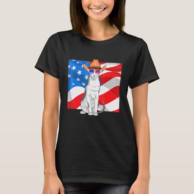 Oriental Shorthair Cat 4th Of July Patriotic Ameri T-Shirt (Front)
