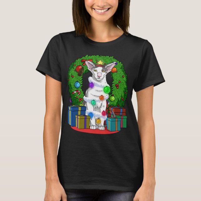 Oriental Shorthair Cat Christmas Tree Christmas Sa T-Shirt (Front)