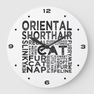 Oriental Shorthair Cat Typography Large Clock