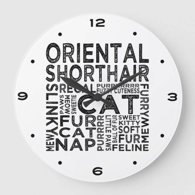Oriental Shorthair Cat Typography Large Clock (Front)