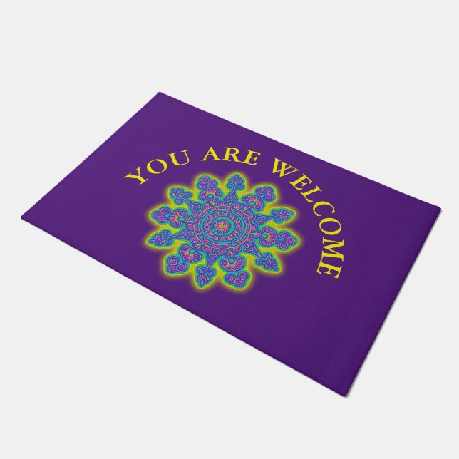 Oriental Snowflake Flower I + your backg. & ideas Doormat (Angled)